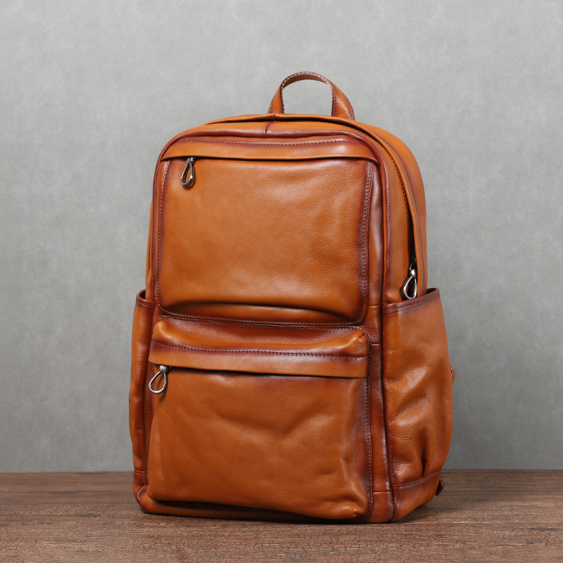 Leather Backpack Vintage - YETTIES Heren Vintage Plantaardig Gelooid Leren